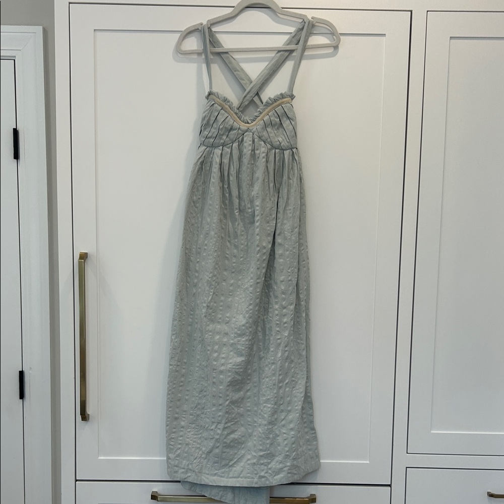 Free People Pale Sage Green Midi Dress with Cream Trim